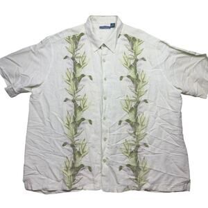 Cubavera Button Up Shirt Mens 2X Linen Blend S/S Hawaiian Green Floral Beach